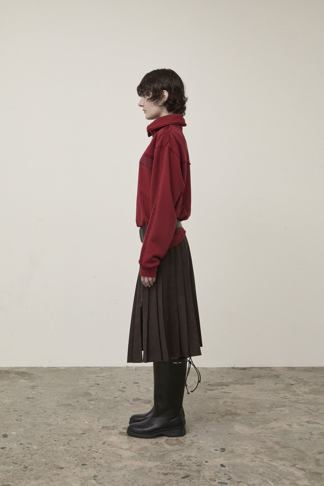 Matin Kim Cut Out Half Zip Sweatshirt — Burgundy