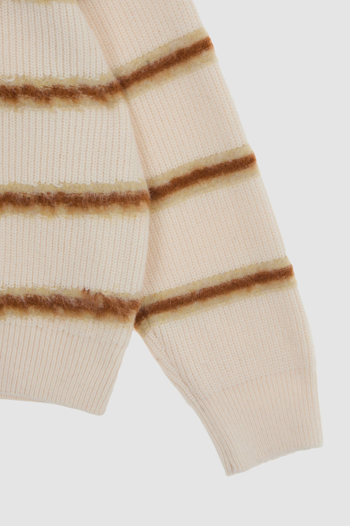 KIMMATIN Hairy Stripe Piqué Knit Top — Ivory