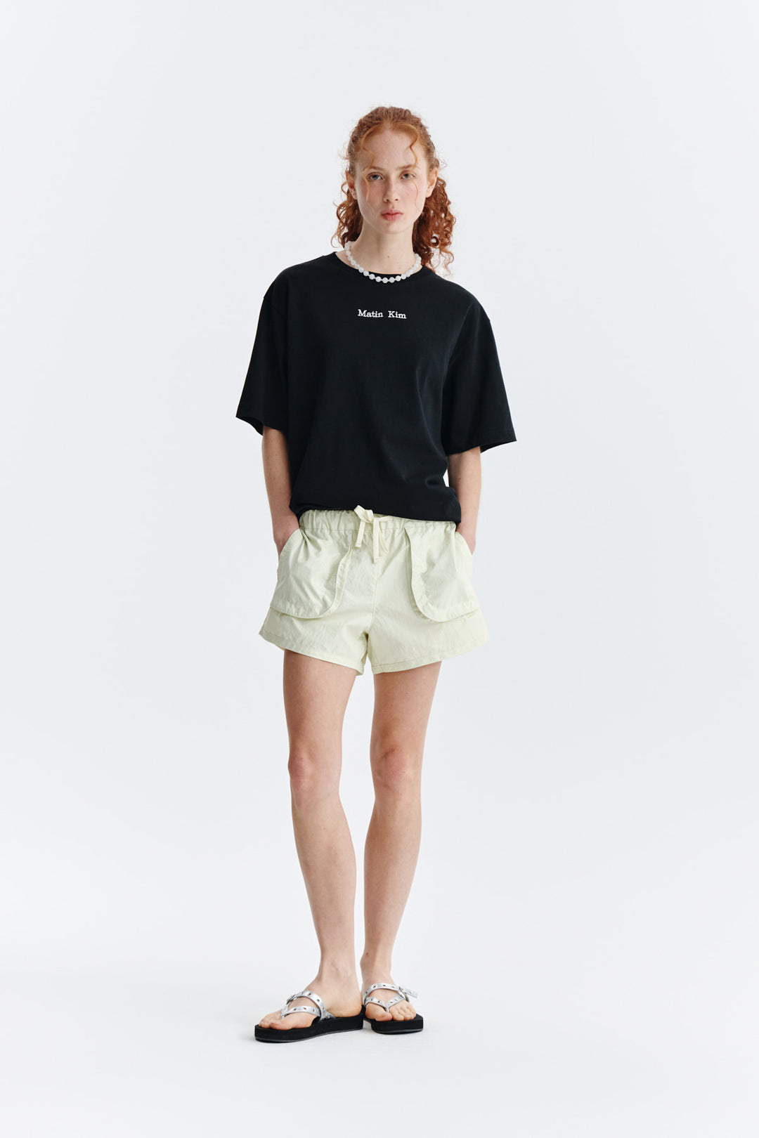 Matin Kim Embroidery Small Logo Oversize Top — Black