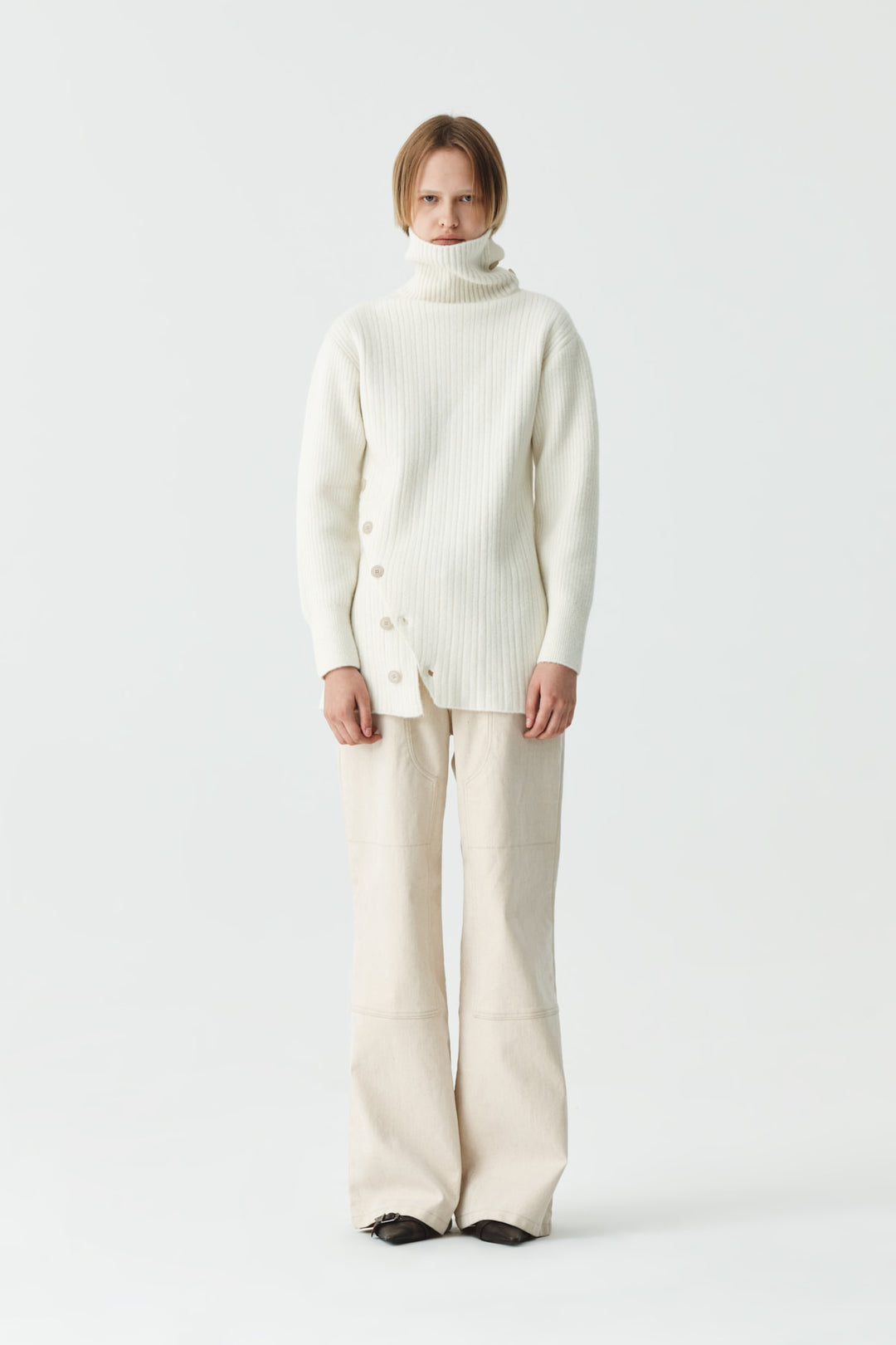 KIMMATIN Button Slit Knit Dress — Ivory