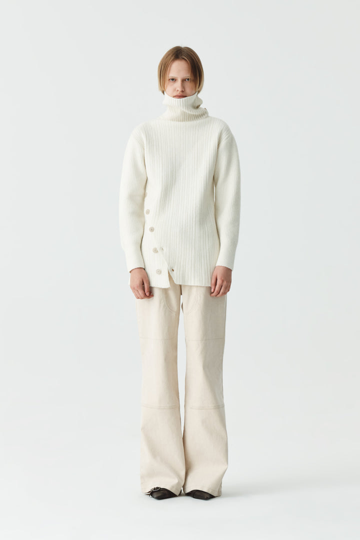 KIMMATIN Button Slit Knit Dress — Ivory