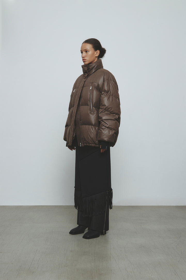 KIMMATIN Zipper Detail Goose Down Jumper — Brown