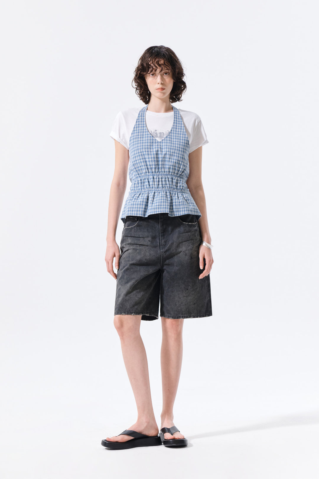 Matin Kim Halter Neck Shirring Blouse — Blue