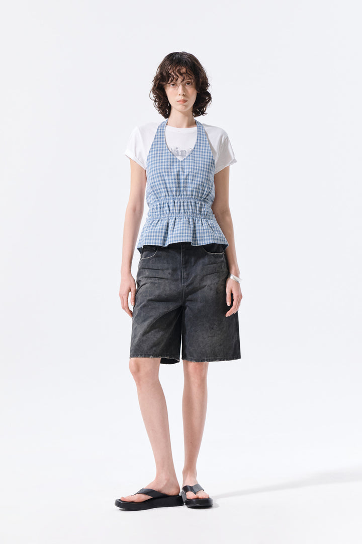 Matin Kim Halter Neck Shirring Blouse — Blue