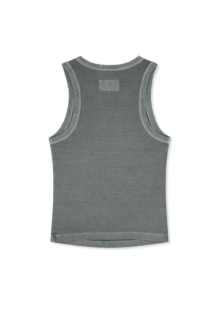 Matin Kim Distressed Sleeveless Logo Top — Light Grey