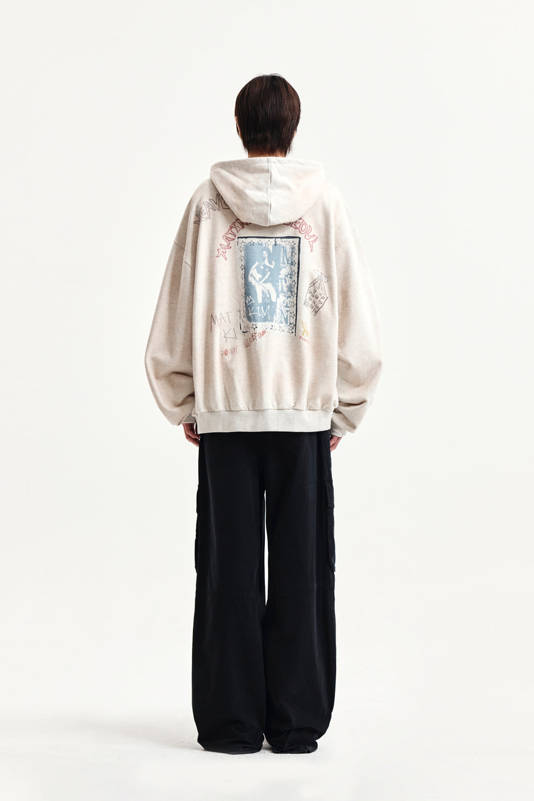 Matin Kim Vintage Washed Graffiti Zip Hoody — Beige