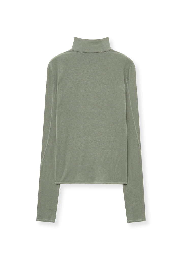 Matin Kim Button Slit Half Neck Top — Beige