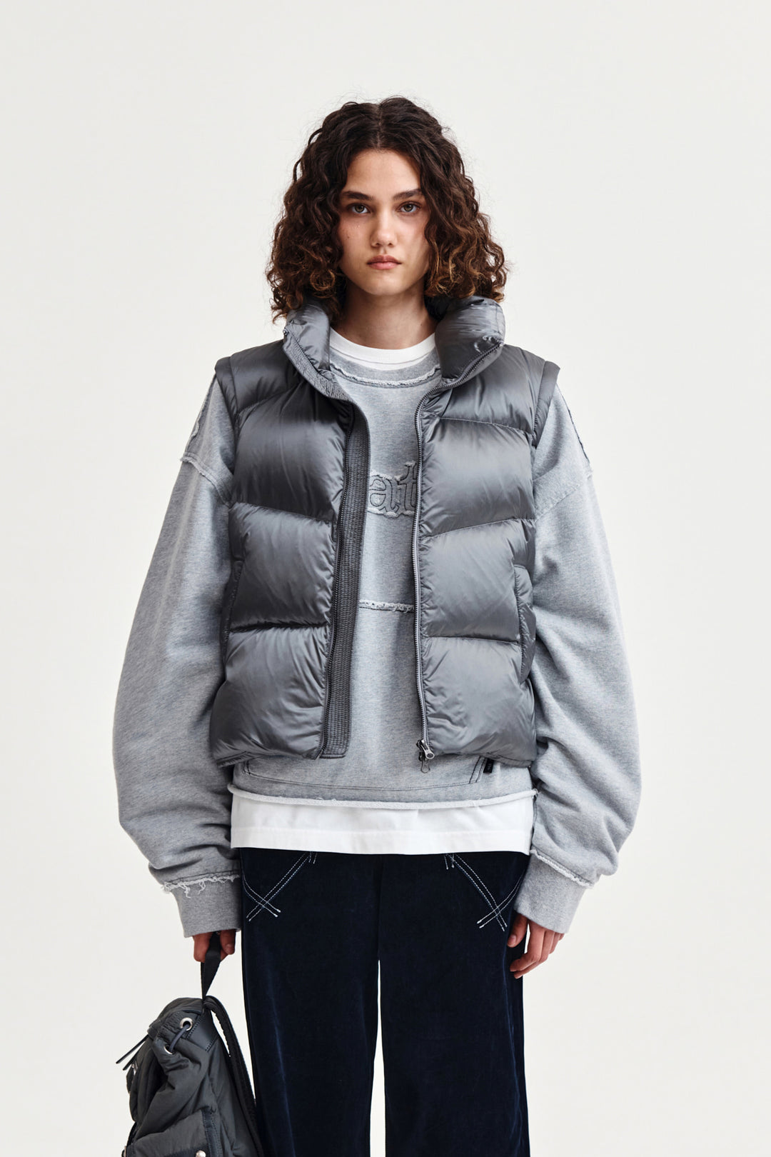 Matin Kim Unbalance Quilted Down Vest — Gray