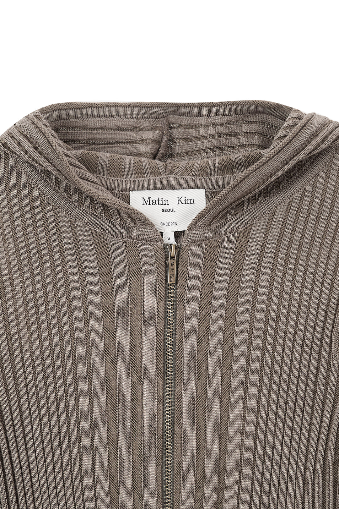 Matin Kim Logo Point Damage Slim Hoody Cardigan — Brown