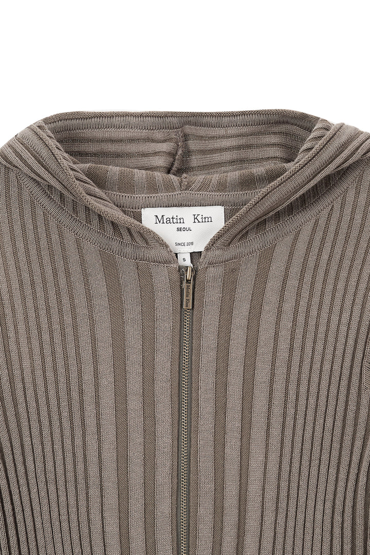 Matin Kim Logo Point Damage Slim Hoody Cardigan — Brown