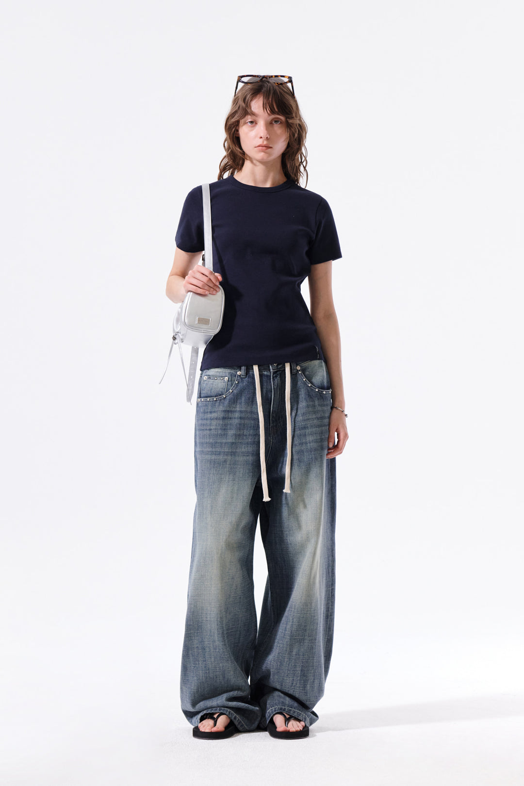Matin Kim Label Detail Slim Fit Top — Navy blue