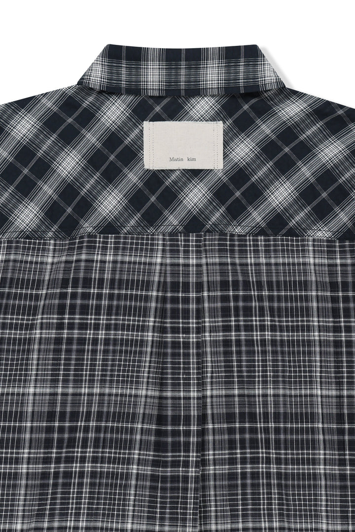Matin Kim Mixed Check Overfit Shirt — Navy blue