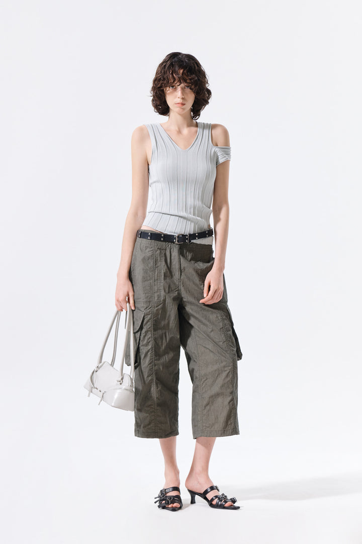 Matin Kim Cut Out Sleeveless Knit Top — Light Grey