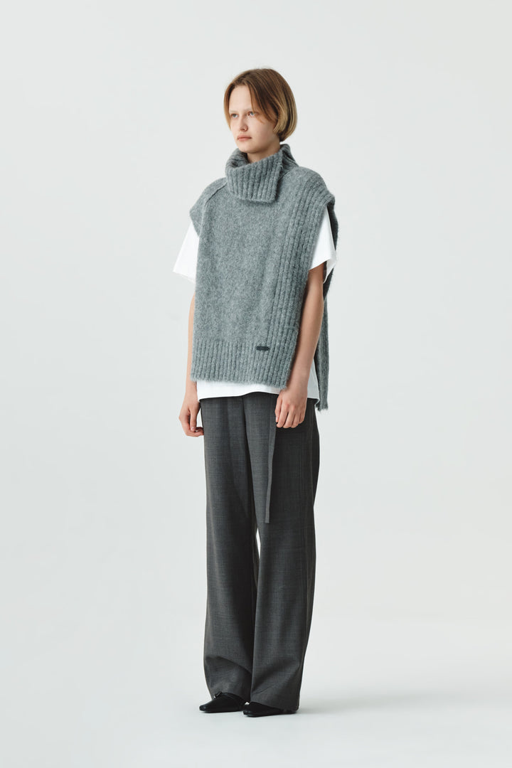 KIMMATIN Waist Point Belted Wool Trouser — Gray
