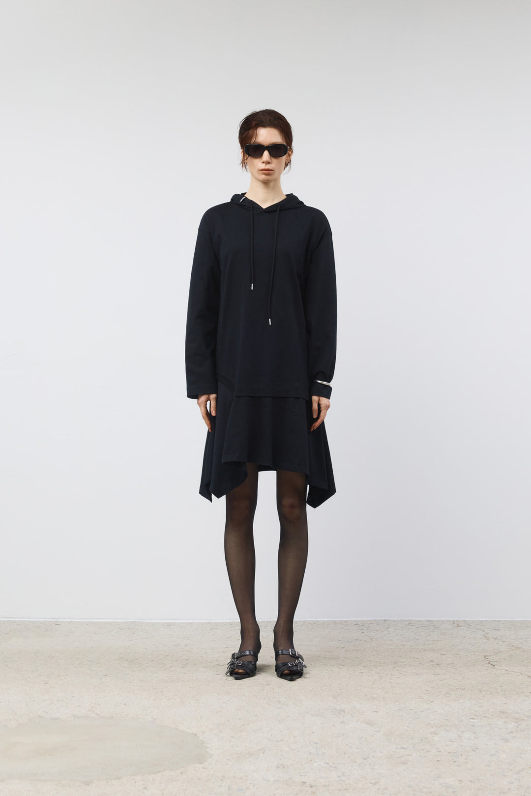 KIMMATIN Back Open Hoody Jersey Dress — Black