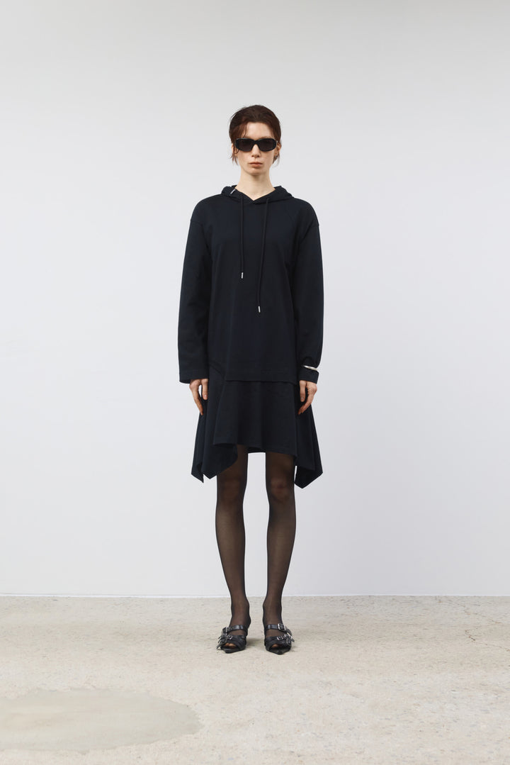 KIMMATIN Back Open Hoody Jersey Dress — Black