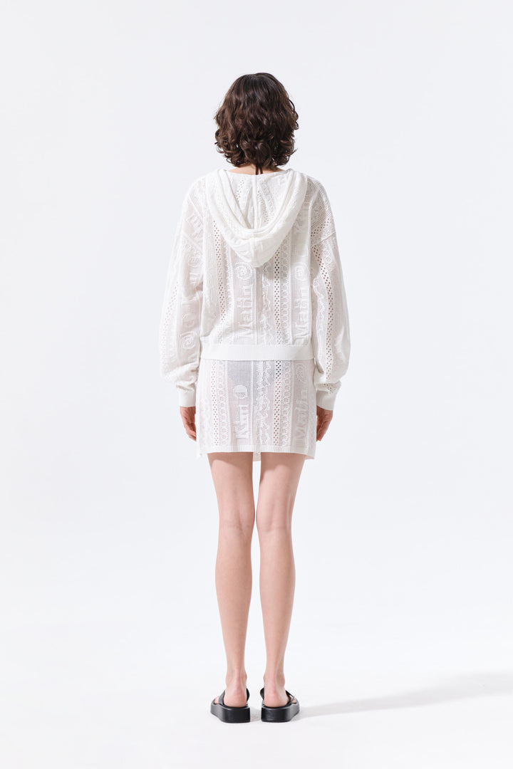 Matin Kim Mesh Logo Knit Zip Hoody — White