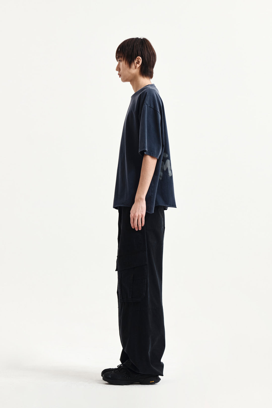 Matin Kim Raw Cut Graffiti Logo Top — Navy blue