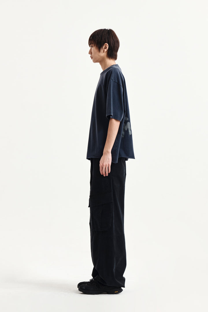 Matin Kim Raw Cut Graffiti Logo Top — Navy blue