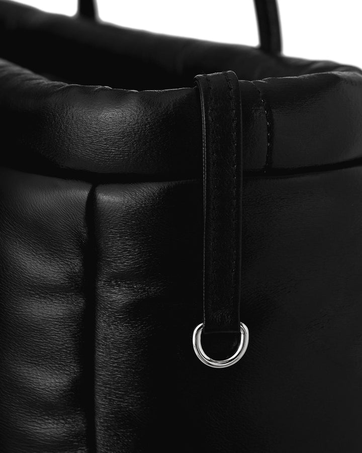 Stand Oil Bubble Bag — Padded Oblong Crossbody — Leathery Black