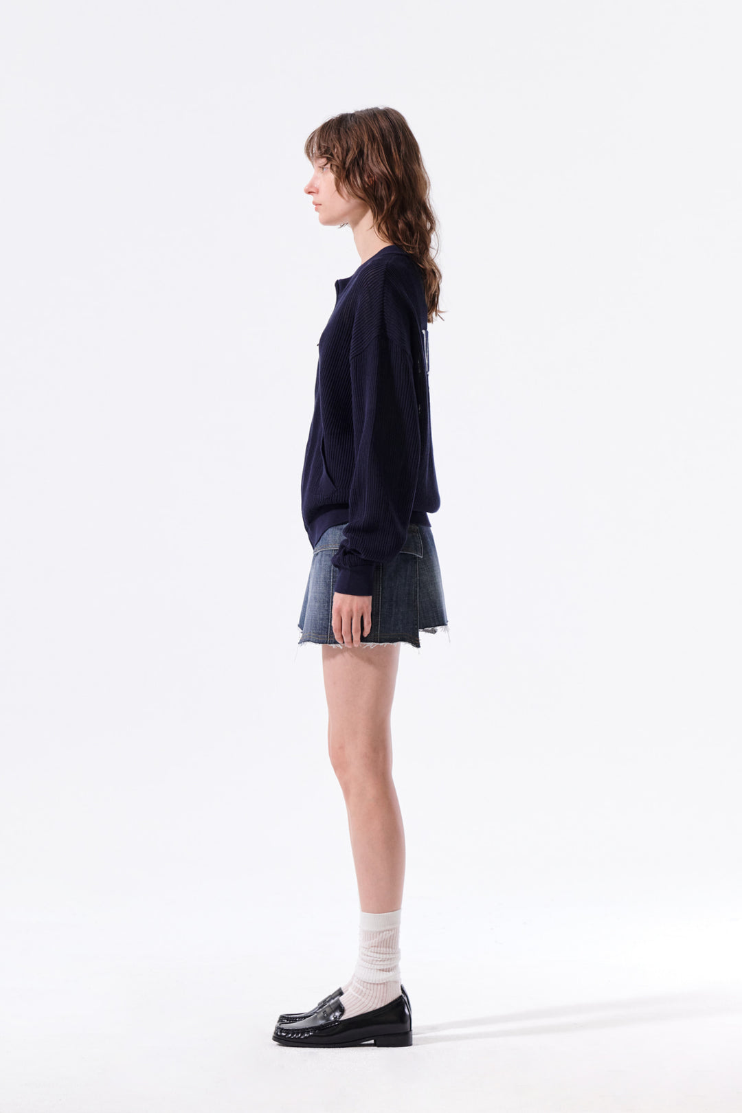 Matin Kim Back Logo Jacquard Mesh Knit Zip — Navy blue