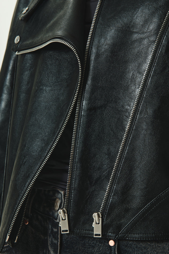 KIMMATIN Raglan Crop Leather Jumper — Black