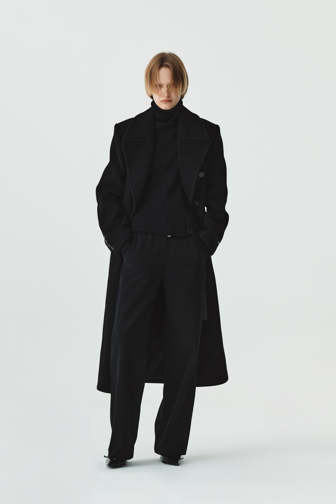 KIMMATIN Waist Point Belted Wool Trouser — Black