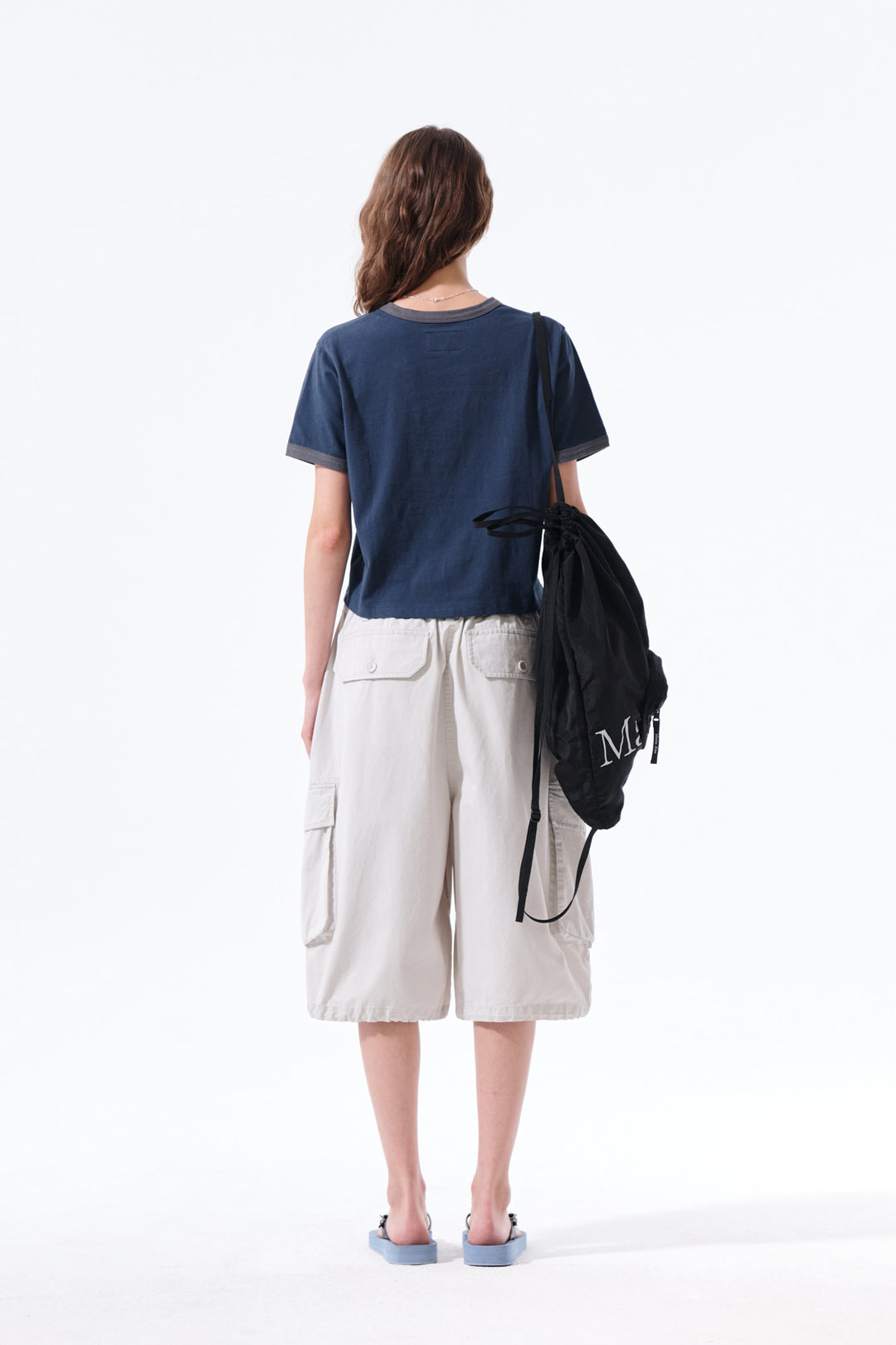 Matin Kim Logo Ringer Crop Top — Navy blue