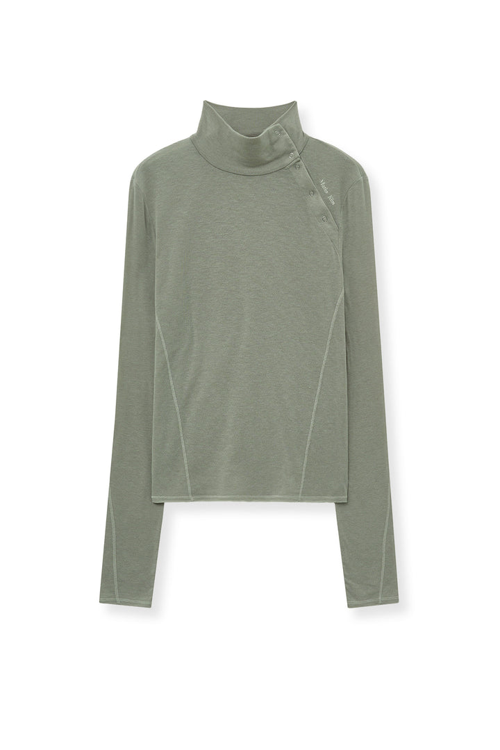 Matin Kim Button Slit Half Neck Top — Beige