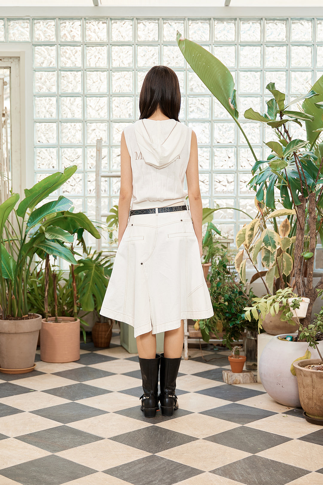 Matin Kim Wrinkle Hoody Button Knit Vest — Ivory