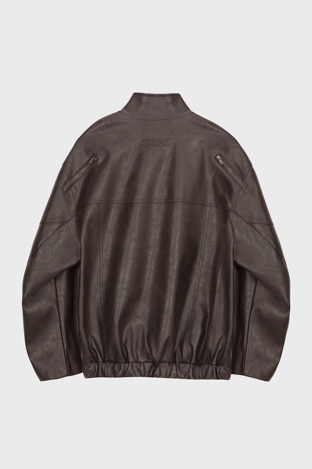 KIMMATIN Oversize Leather Biker Jumper — Brown