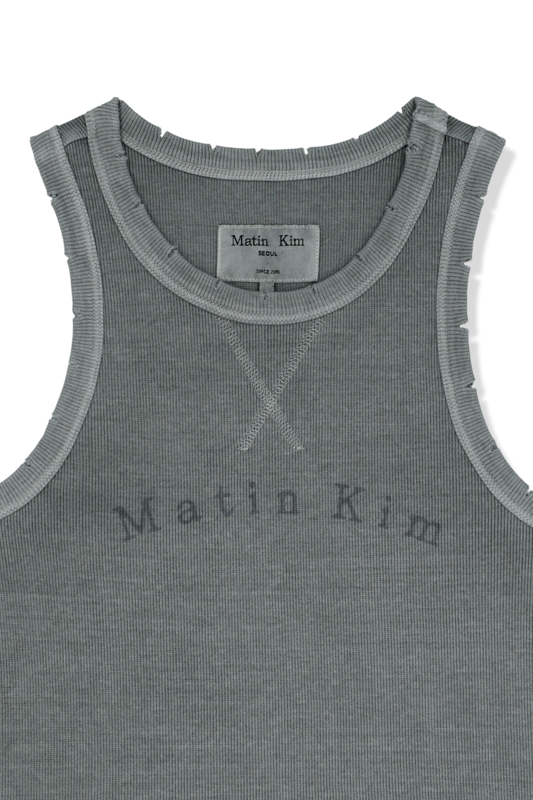 Matin Kim Distressed Sleeveless Logo Top — Light Grey