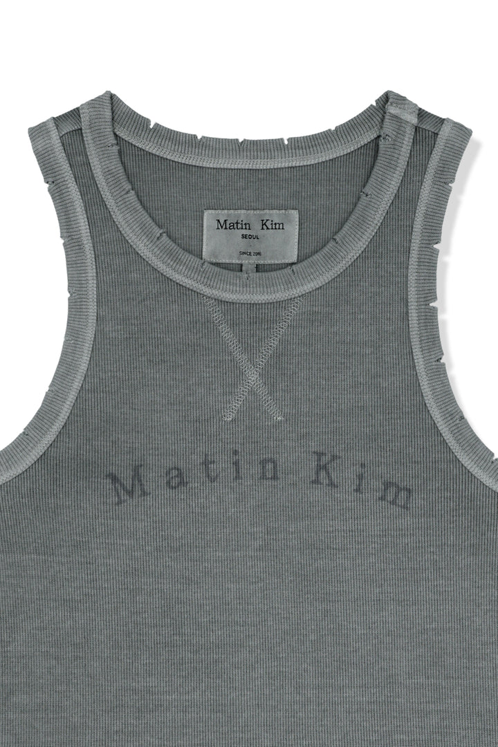 Matin Kim Distressed Sleeveless Logo Top — Light Grey