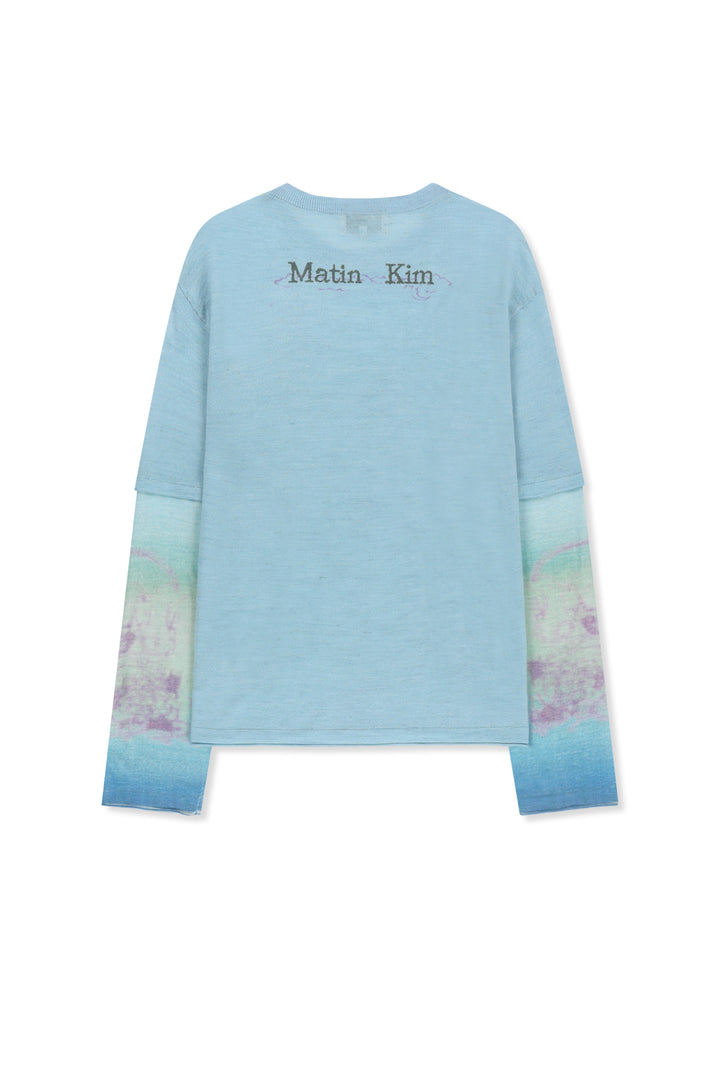 Matin Kim Sleeve Print Knit Pullover — Light Blue
