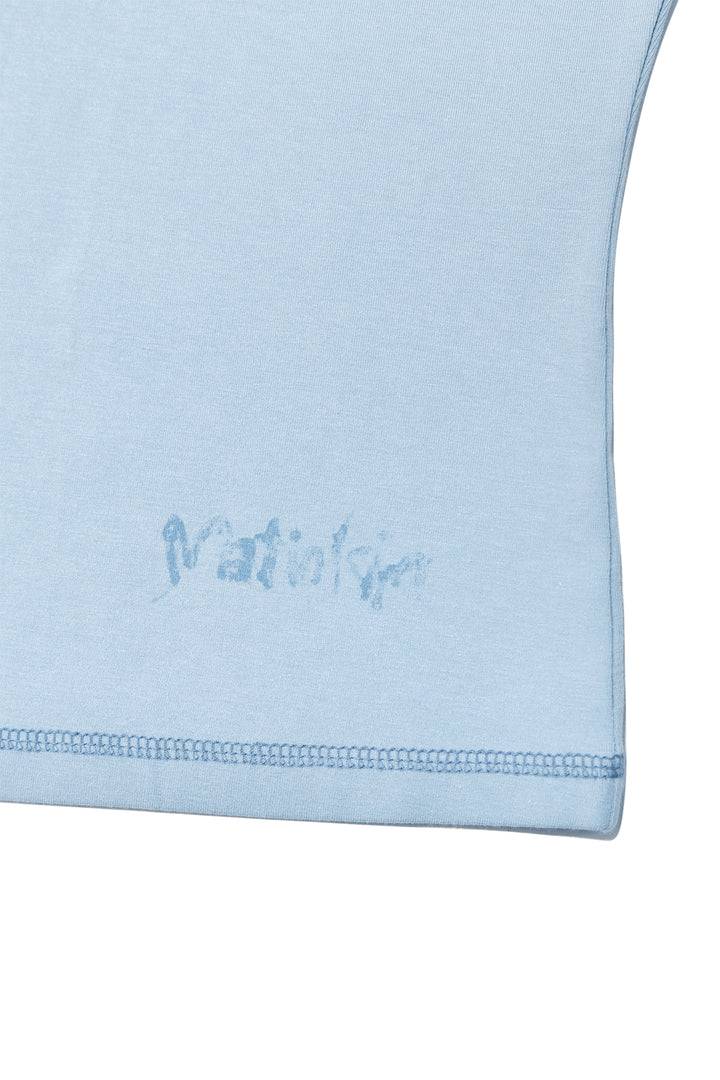 Matin Kim Three Quarter Logo Slim Top — Light Blue