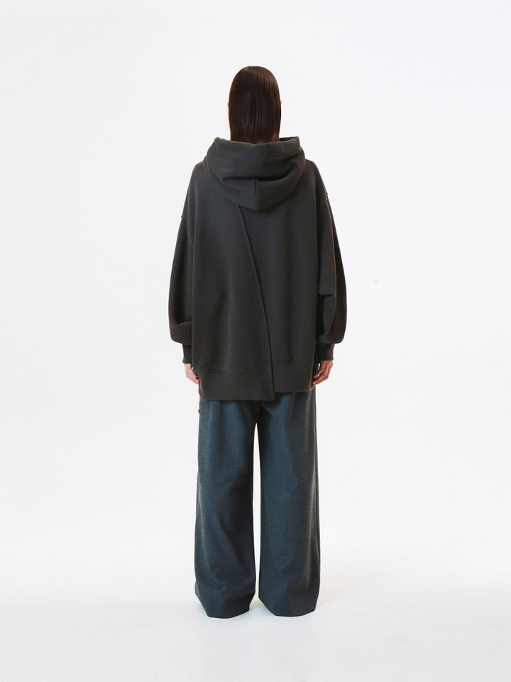 KIMMATIN Blurred Logo Raw Cut Oversize Hoody — Charcoal