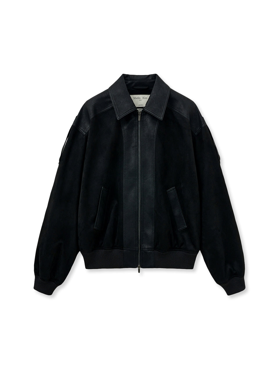 Matin Kim Suede Mix Leather Zip Jumper — Black