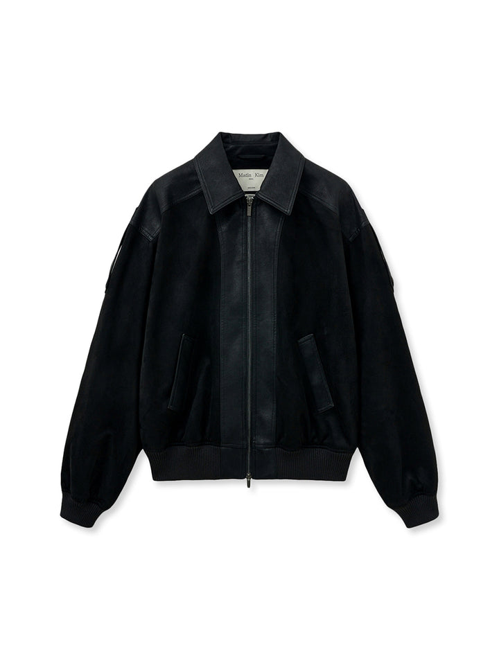 Matin Kim Suede Mix Leather Zip Jumper — Black