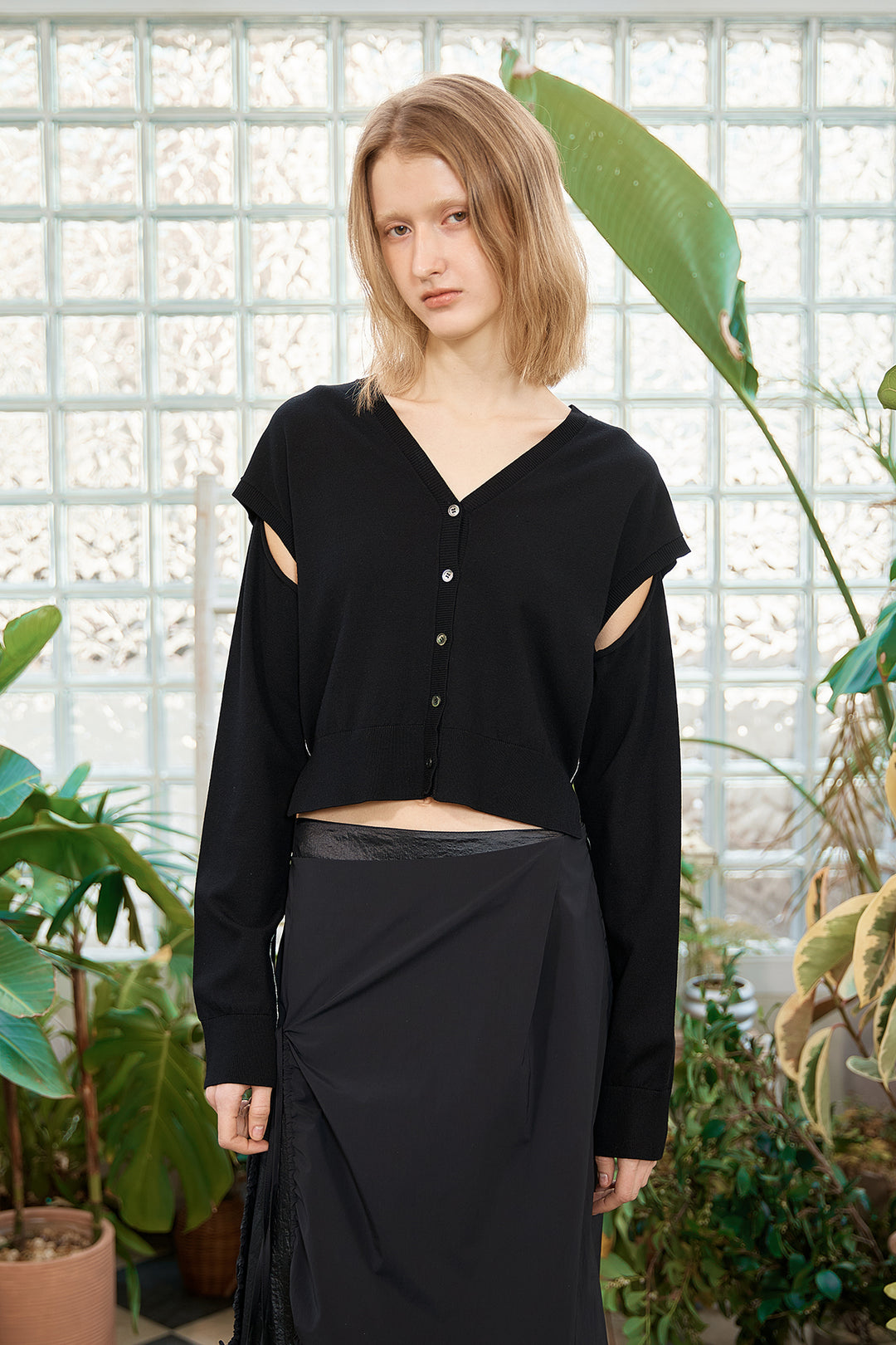 Matin Kim Slit Detail Button Cardigan — Black