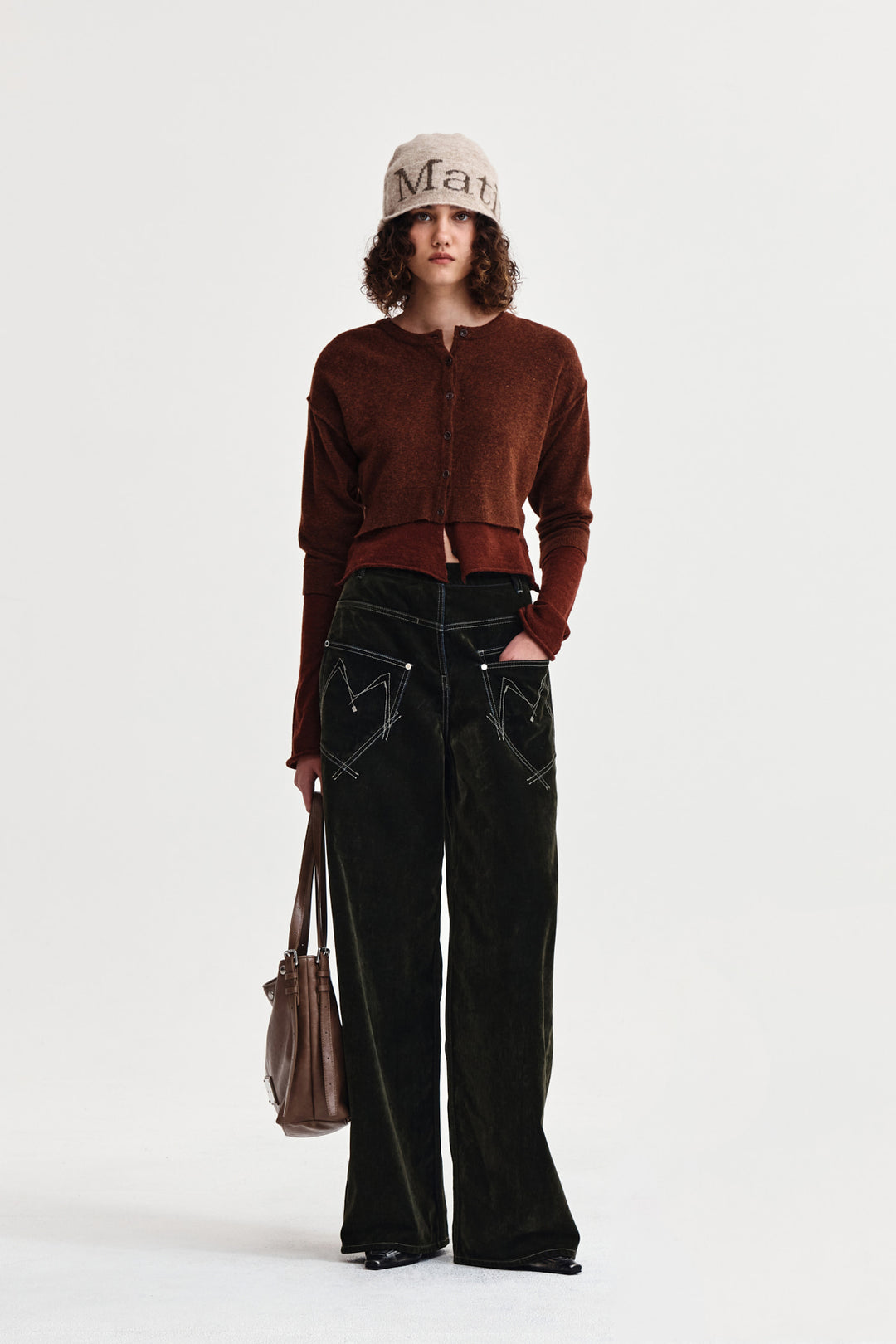 Matin Kim Layered Texture Knit Cardigan — Brown