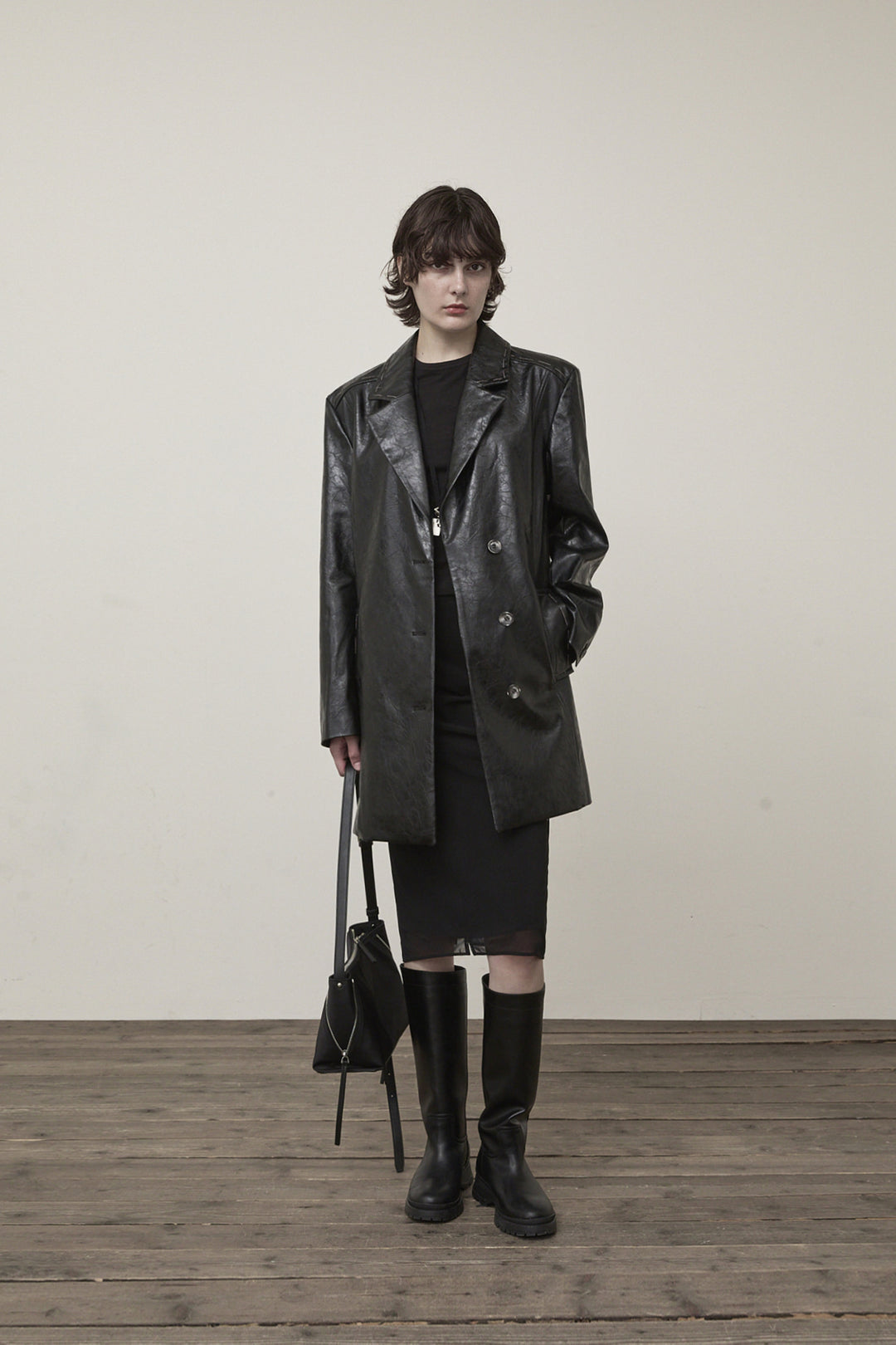 Matin Kim Faux Leather Half Double Jacket — Black