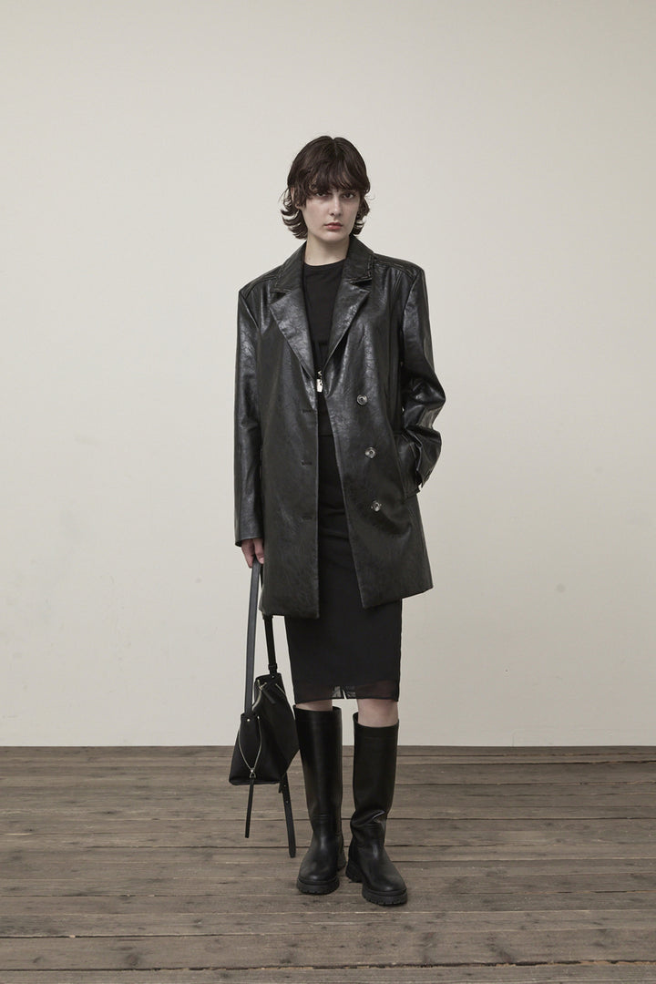 Matin Kim Faux Leather Half Double Jacket — Black