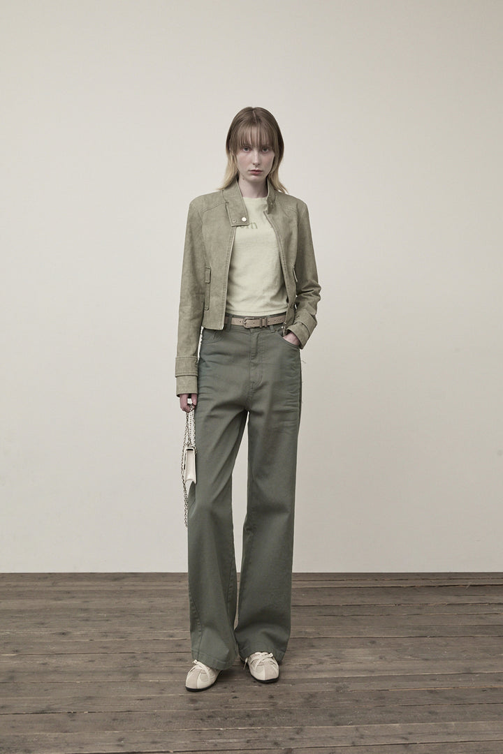 Matin Kim Washed Slim Biker Jumper Light — Khaki
