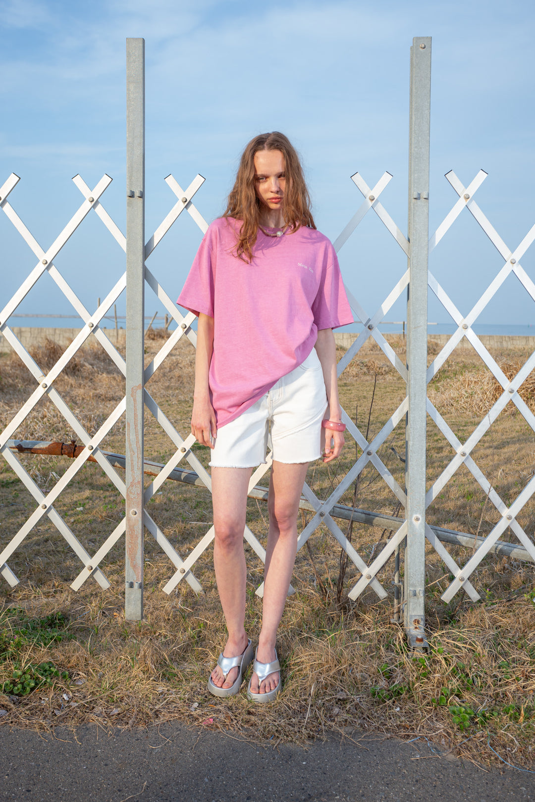 Matin Kim Cut Line Point Denim Shorts — White