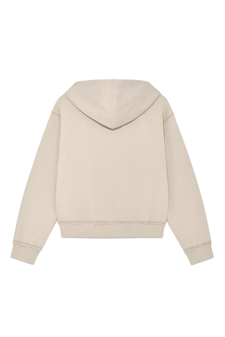 Matin Kim Appliqué Cutout Logo Zip Hoodie — Beige