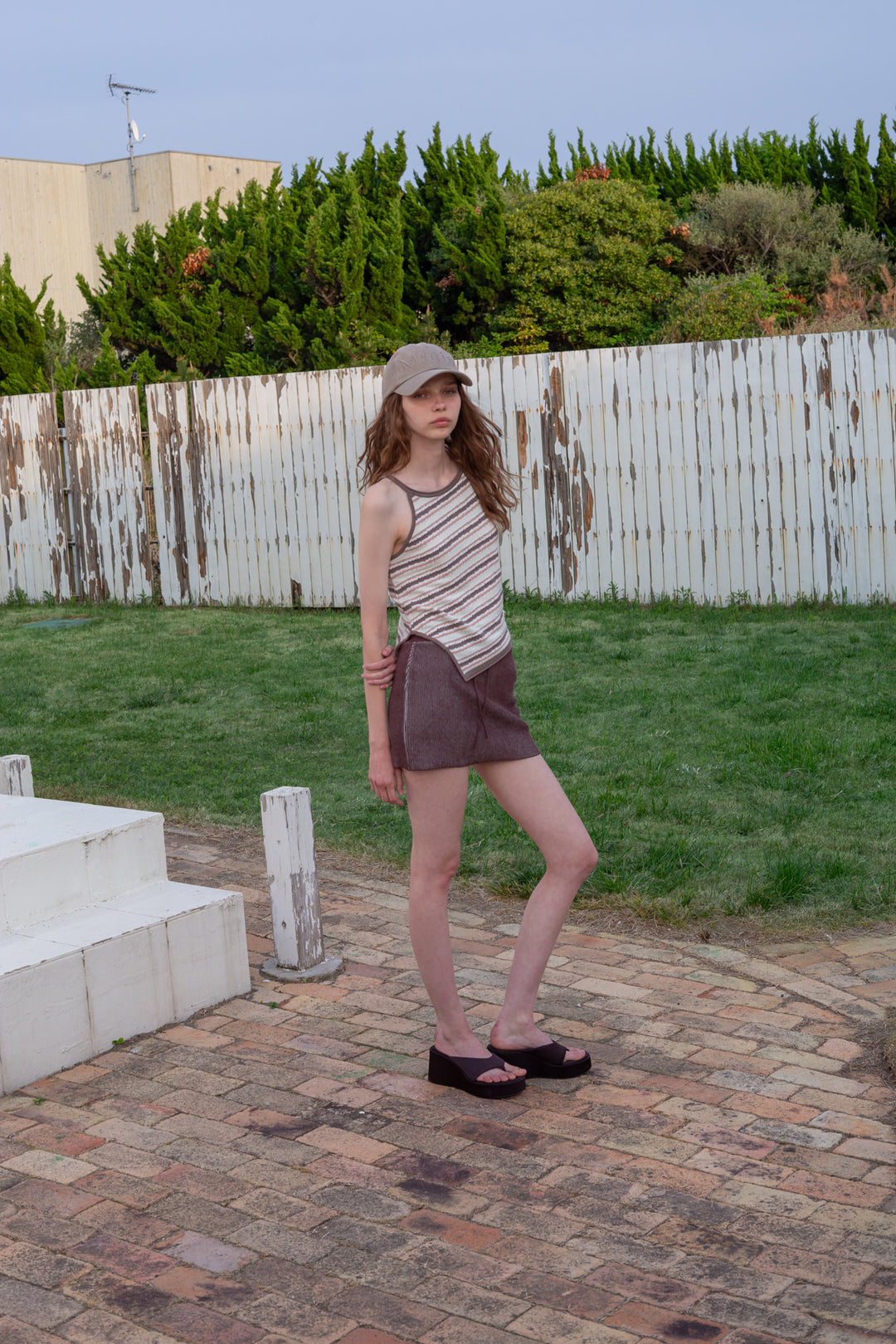 Matin Kim Multi Stripe Sleeveless Knit Top — Brown