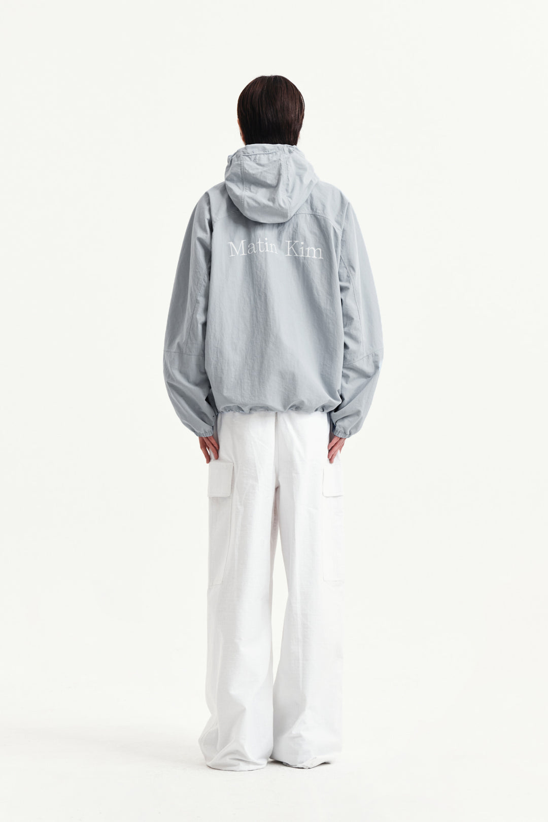 Matin Kim Back Logo Hoody Wind Breaker — Light Grey
