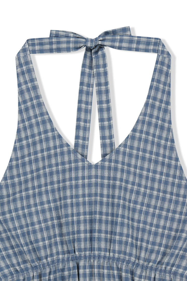 Matin Kim Halter Neck Shirring Blouse — Blue