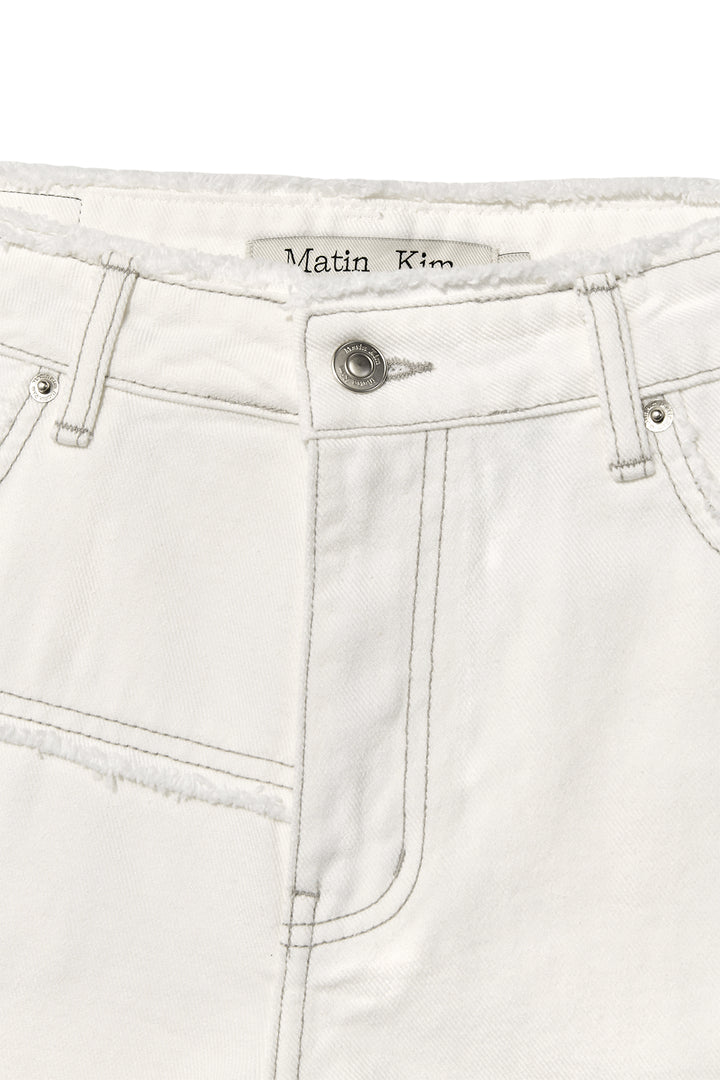 Matin Kim Cut Line Point Denim Shorts — White