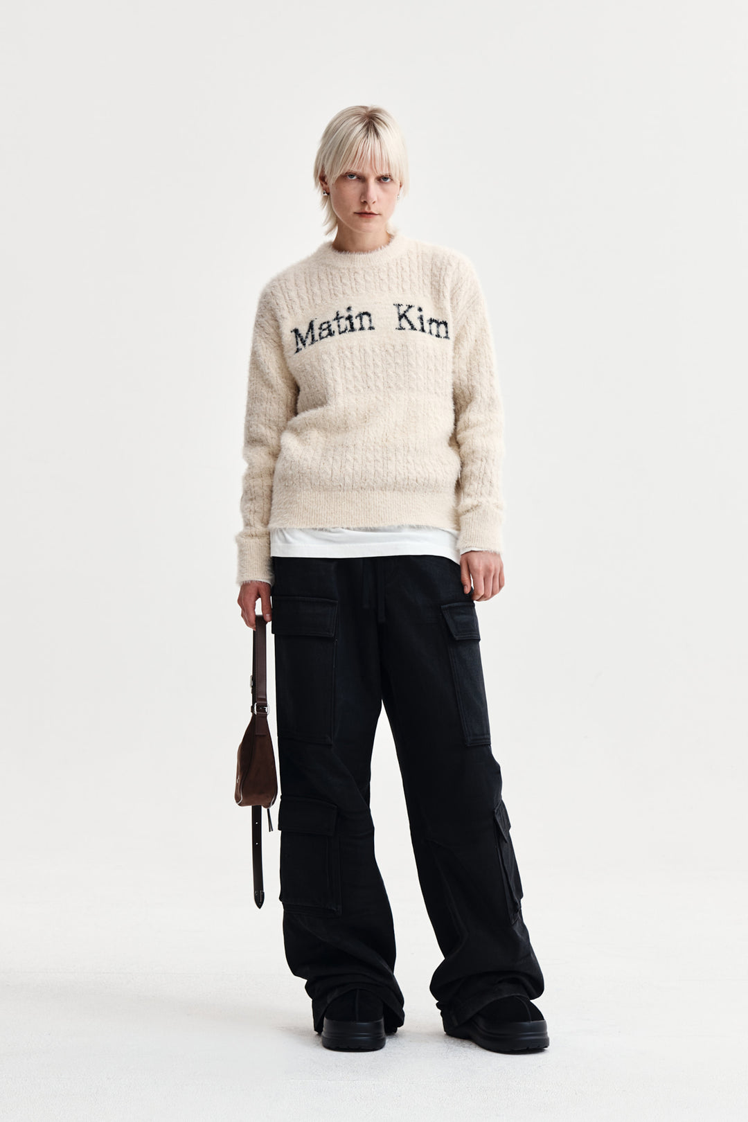 Matin Kim Hairy Cable Knit Pullover Light — Beige